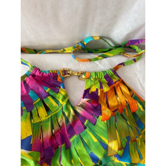 Trina Turk 2 PC Tankini Bikini Set Green Pink Floral Top Size 10 Bottom 8 - Picture 5 of 8